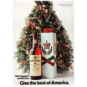 1972 Seagram's Give The Best Of America Vintage Print Ad Christmas Tree Wall Art